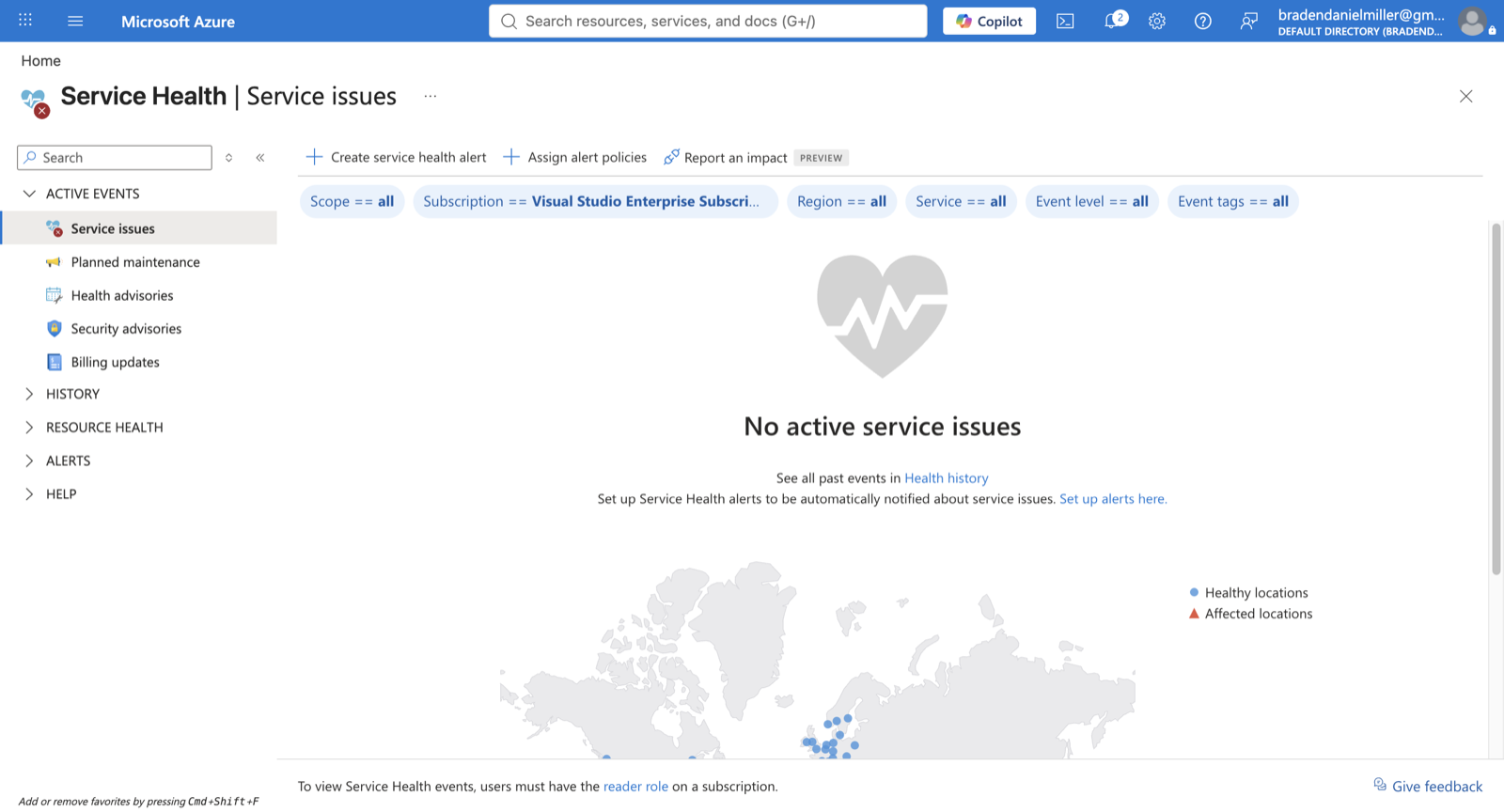 Azure's separate Service Health portal, a different destination entirely