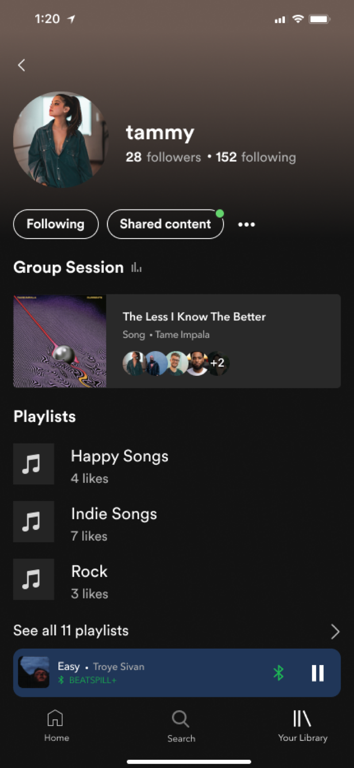 Friend activity and group sessions screen