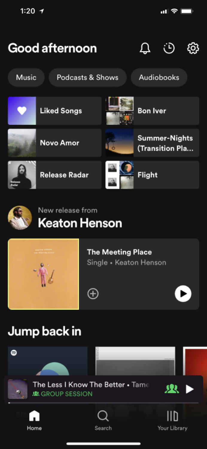 Friend activity and group sessions screen