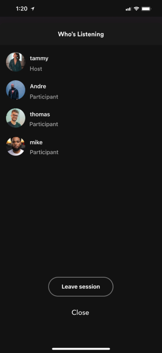 Friend activity and group sessions screen
