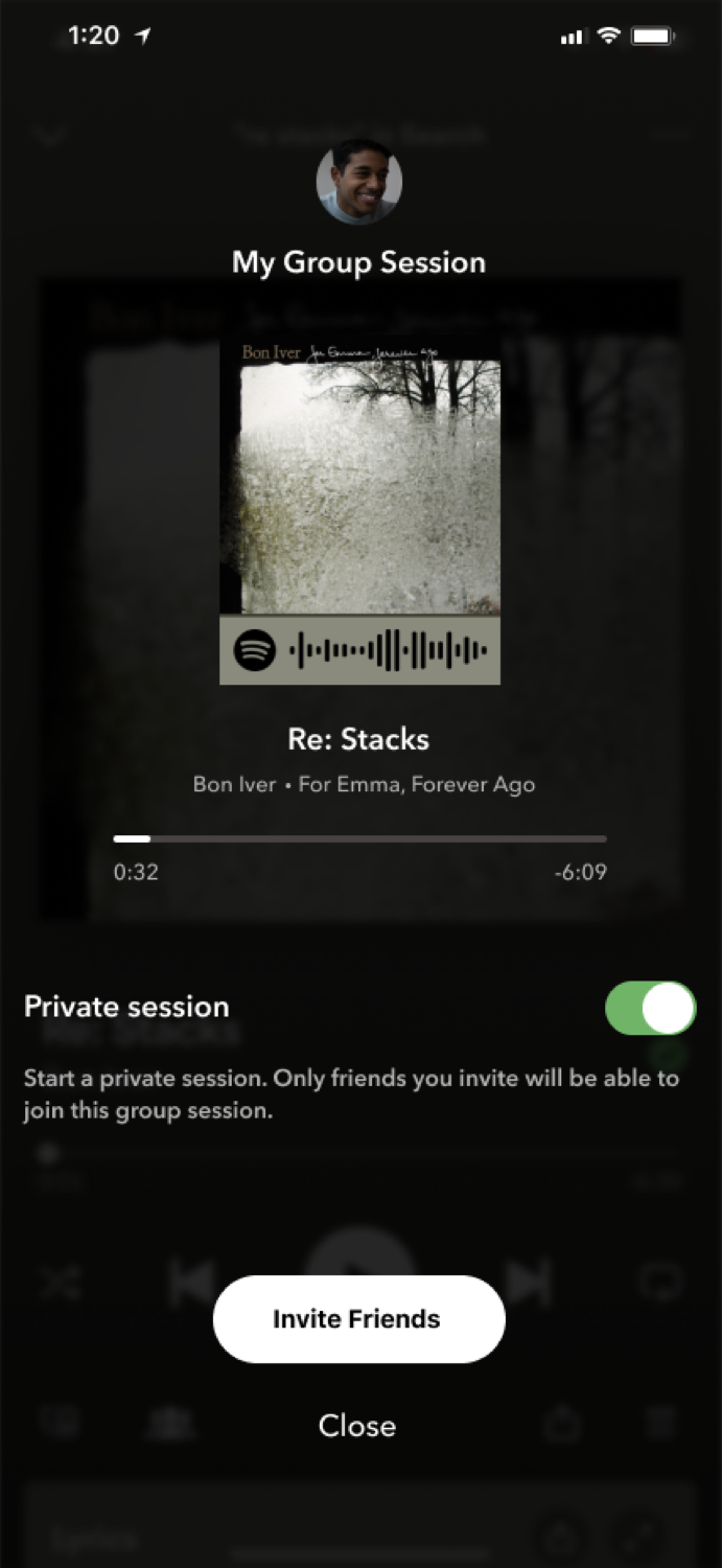 In-app sharing and inviting screen