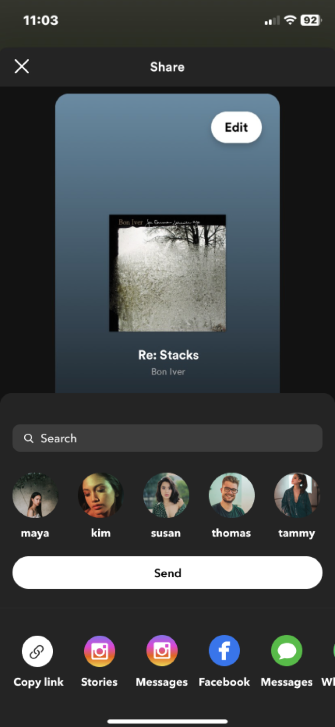 In-app sharing and inviting screen