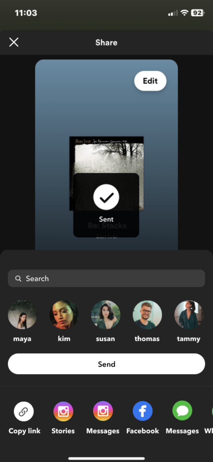 In-app sharing and inviting screen