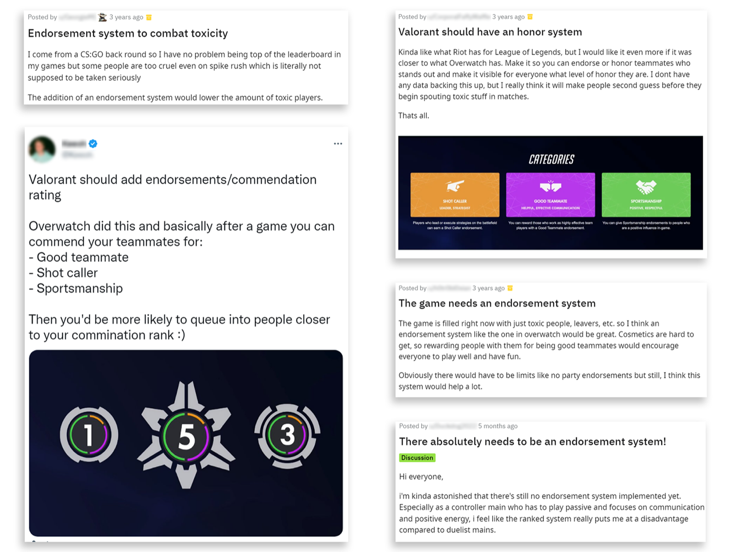 Examples of user requests for endorsement features
